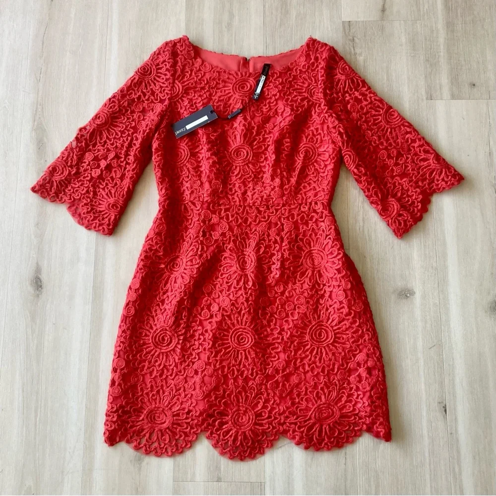 NWT Anthropologie Plenty Tracy Reese Red Scalloped Hem 3/4 Sleeve Dress size 6 - Picture 1 of 14
